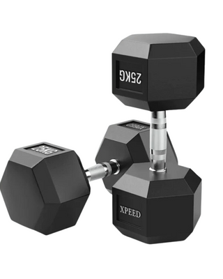 Xpeed 25kg Rubber Hex dumbbell