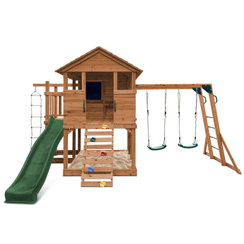 Kingston Cubby House, Monkey Bars & Swing Set with 2.2m Slide