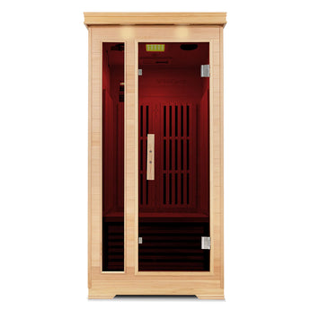 Regen8 Solo Sauna with red light on