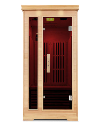 Regen8 Solo Sauna with red light on