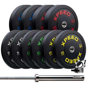 Elite 150kg Bumper Plate Pack + 20kg Barbell