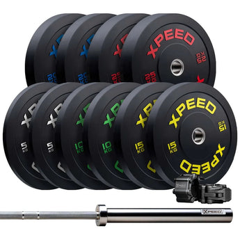 Elite 150kg Bumper Plate Pack + 20kg Barbell