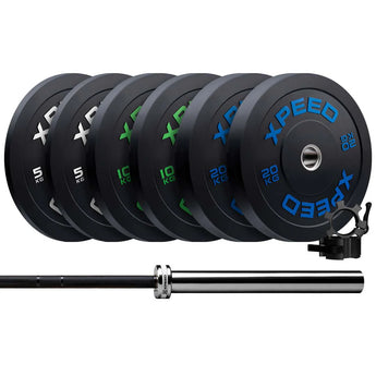 Pro 70kg Bumper Plate Pack + 20kg Barbell