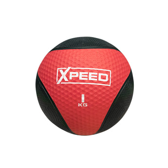 A red and black medicine ball with the brand name 'XPEED' printed in white on the front, set against a plain white background.
