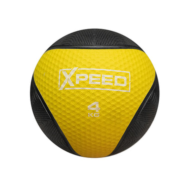 A 4 kg medicine ball with a textured yellow and black design, featuring the XPEED brand logo and '4 KG' text on a white background.
