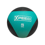 A 5 kg medicine ball with a textured teal and black design, featuring the XPEED brand logo in white on the front, set against a plain white background.