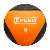 An orange and black medicine ball with 'XPEED' and '6 KG' printed on the front, isolated on a white background.