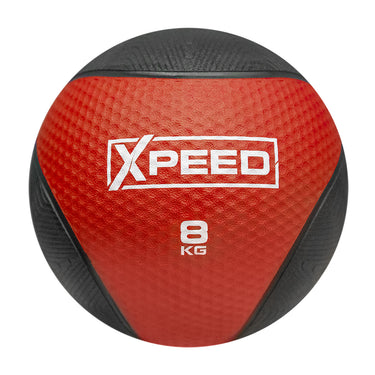 An 8 kg medicine ball with a textured red and black design, featuring a white 'XPEED' logo and '8 KG' text on the front, isolated on a white background.
