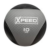 A 10 kg medicine ball with a textured gray and black design, featuring the XPEED brand logo and '10 KG' text printed on the front, isolated on a white background.