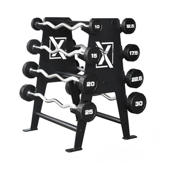 Xpeed Premium 10-30kg CPU Curl Barbell Set + Rack