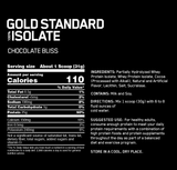 Optimum Nutrition Gold Standard 100% Isolate chocolate bliss nutrition panel